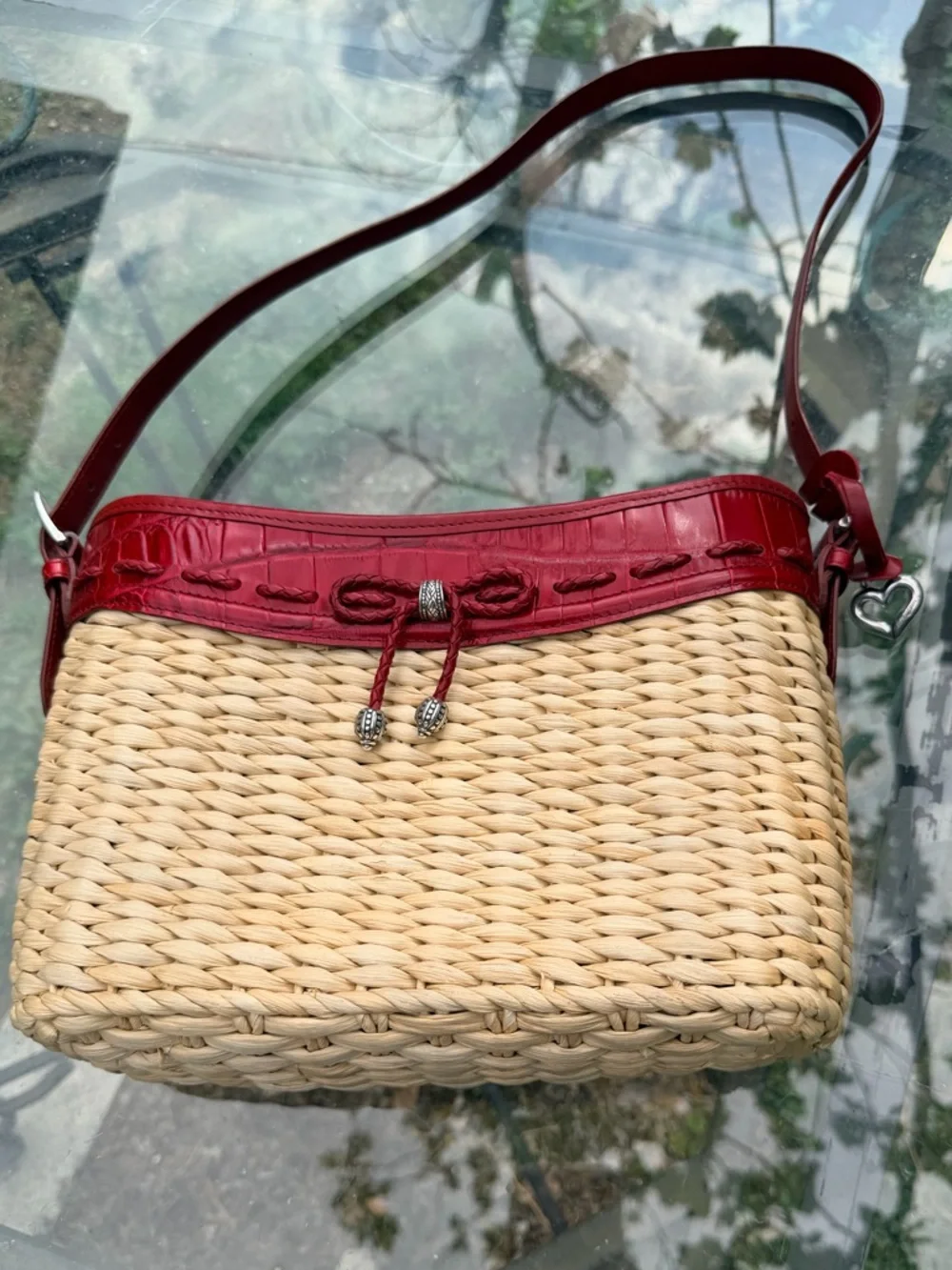 Brighton Woven Straw‎ Tote Emma Red leather Trim model H70027